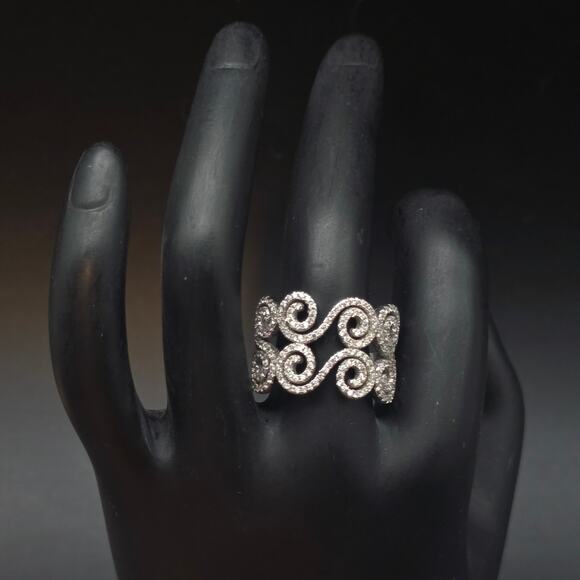 Sterling Silver Swirl CZ Ring Size 9 925 GM CZ - Picture 10 of 10
